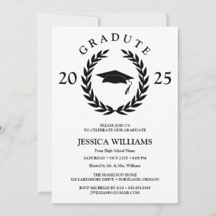 Personalised Formal Laurel Wreath Graduation Party Invitation