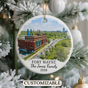 Personalised Fort Wayne Ornament, Custom Indiana Ceramic Tree Decoration