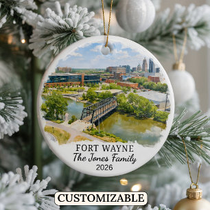 Personalised Fort Wayne Ornament, Custom Indiana Ceramic Tree Decoration