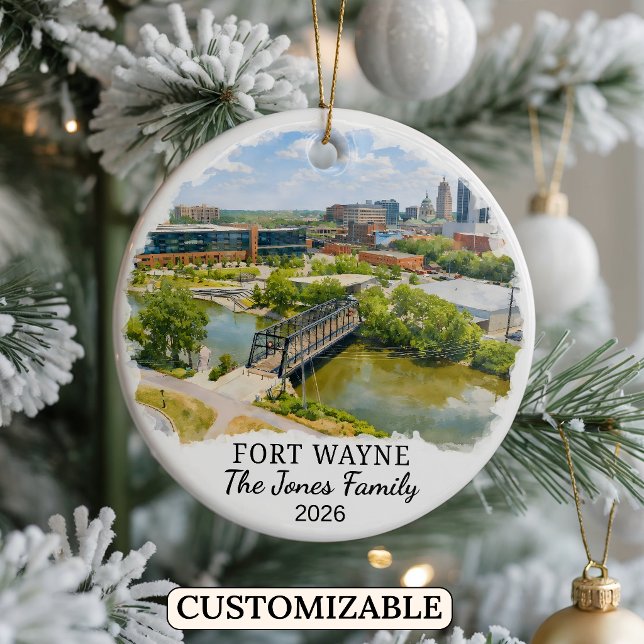 Personalised Fort Wayne Ornament, Custom Indiana Ceramic Tree Decoration (Creator Uploaded)