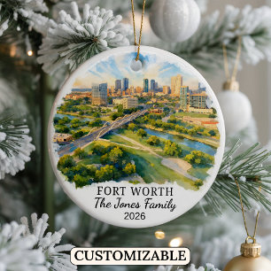 Personalised Fort Worth Ornament, Custom Texas Ceramic Tree Decoration