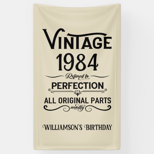 Personalised forty vintage 40th birthday party banner (Vertical)
