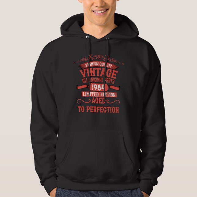 Personalised forty vintage 40th birthday party hoodie (Front)