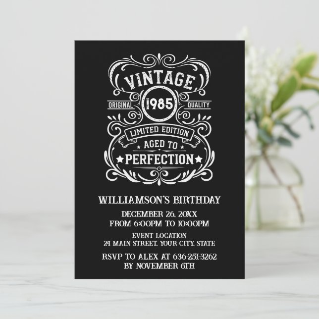 Personalised forty vintage 40th birthday party invitation (Standing Front)