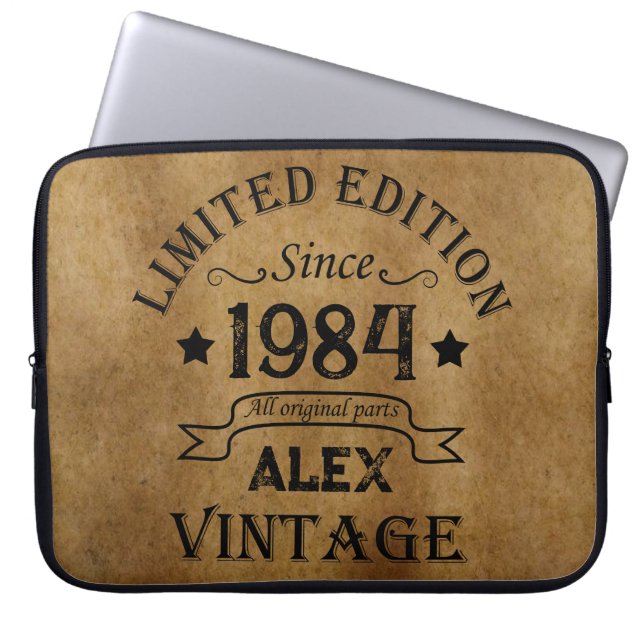 Personalised forty vintage 40th birthday party laptop sleeve (Front)