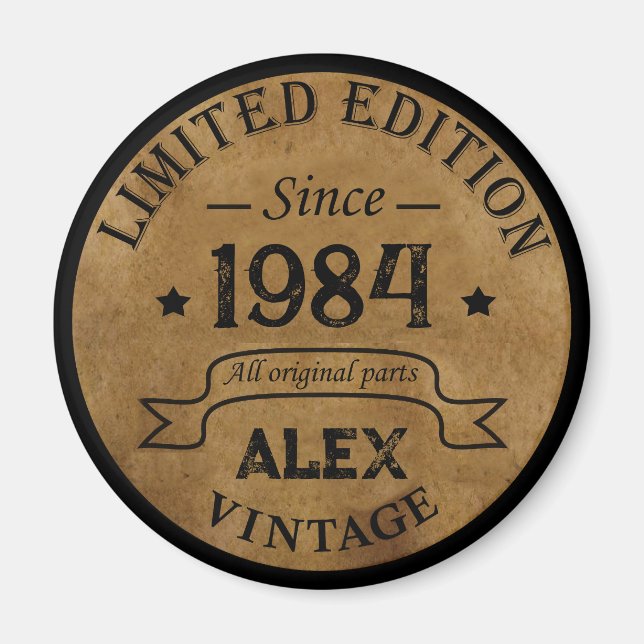 Personalised forty vintage 40th birthday party magnet (Front)