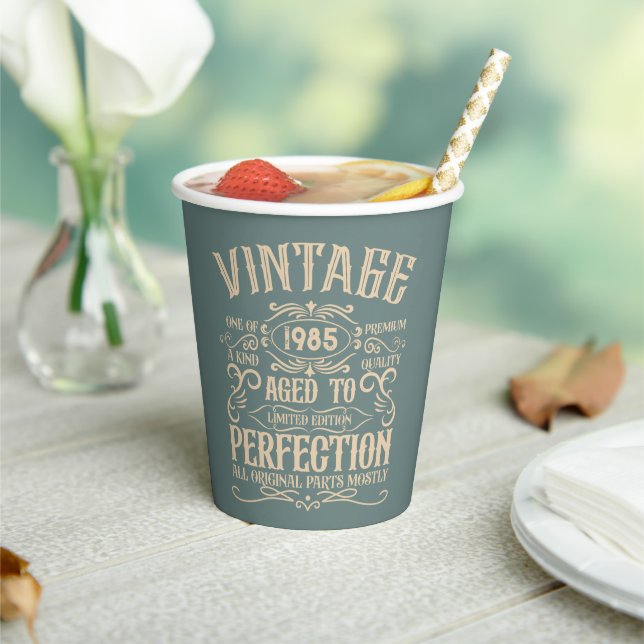 Personalised forty vintage 40th birthday party paper cups (Insitu)