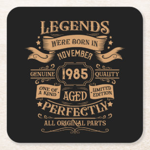 Personalised forty vintage 40th birthday party square paper coaster