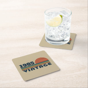 Personalised Forty vintage 40th birthday party Square Paper Coaster
