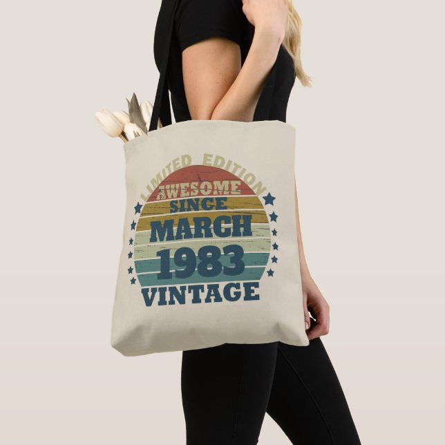 Personalised forty vintage 40th birthday party tote bag (Close Up)