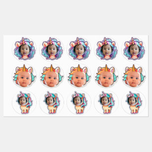 PERSONALISED foto cupcake toppers stickers unicorn