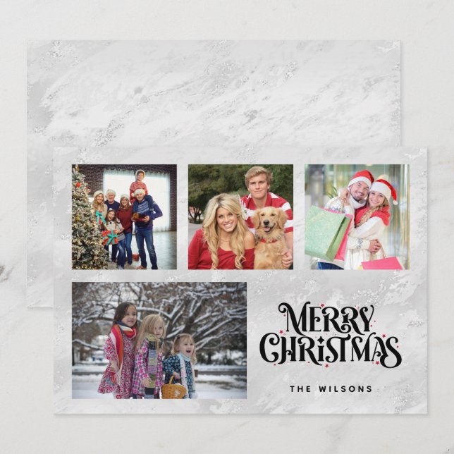 Personalised Four Photo Family Name Holiday Card (Front/Back)