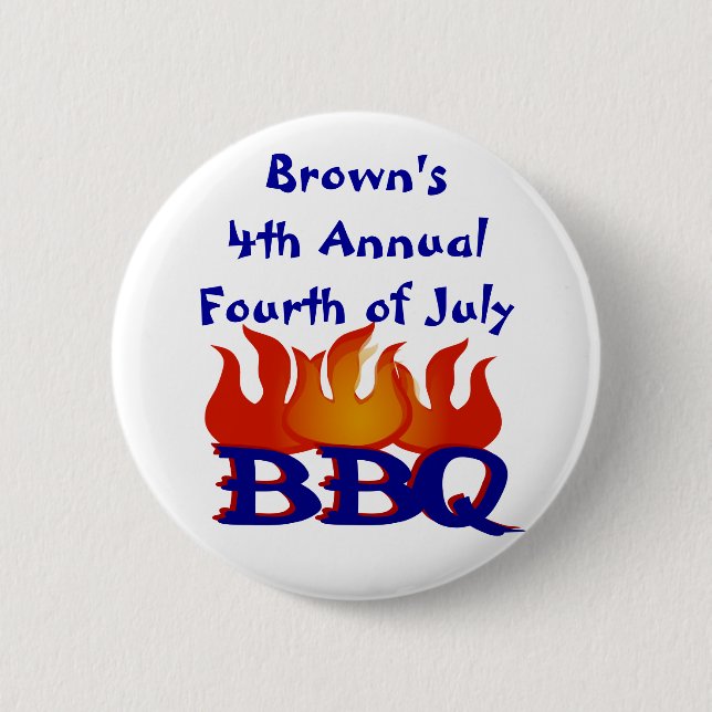 Personalised Fourth of July BBQ Party Button (Front)