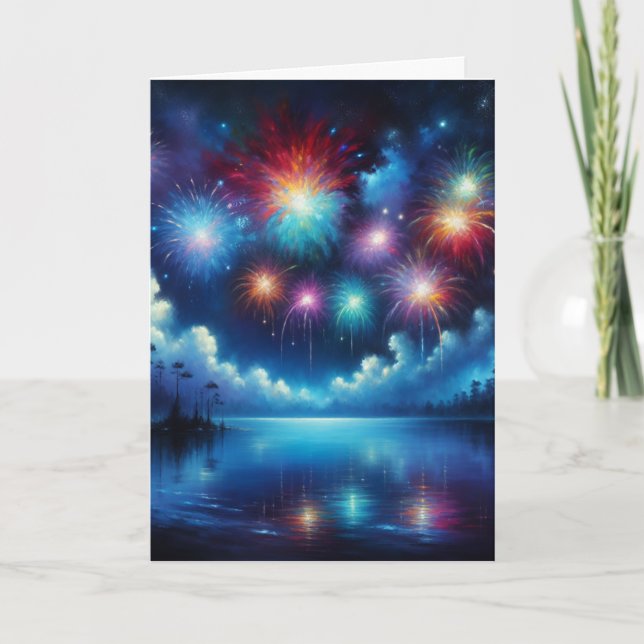 Personalised Fourth of July Fireworks Reflection Card (Front)