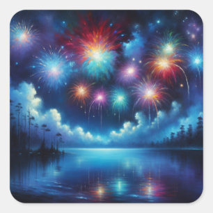 Personalised Fourth of July Fireworks Square Sticker
