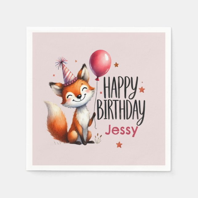 Personalised Fox Happy Birthday Napkin (Front)