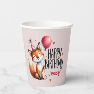 Personalised Fox Happy Birthday Paper Cups