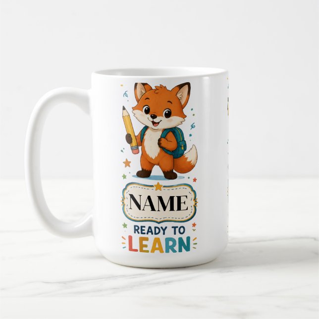 Personalised Fox Kids Back to School  Coffee Mug (Left)