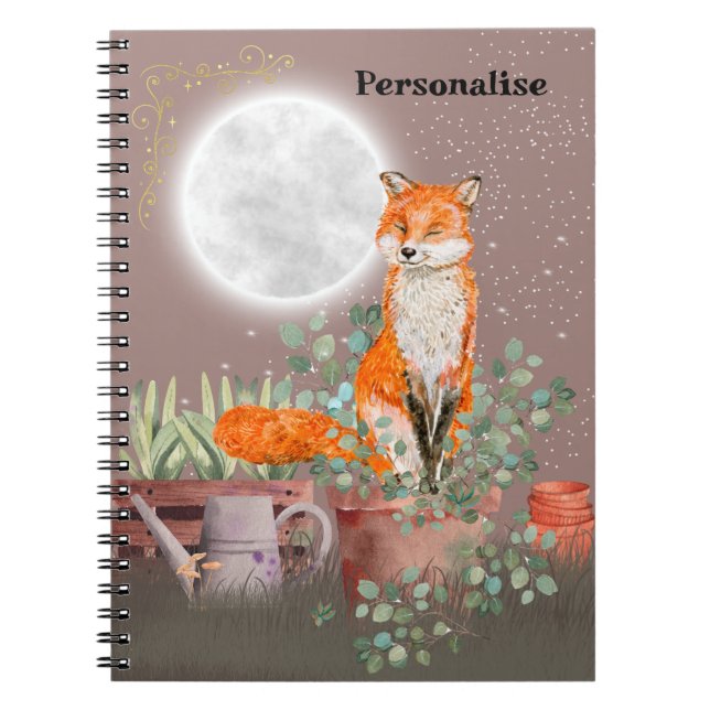 Personalised Fox Moon Eucalyptus Journal Notebook (Front)