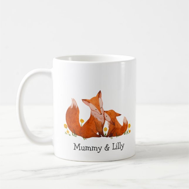 Personalised Fox Mum & Son Mug – Custom Names (Left)