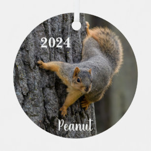 Personalised Fox Squirrel on a Tree Metal Tree Decoration