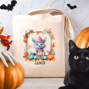 Personalised Fox Trick or Treat Kids Halloween Tote Bag