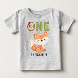 Personalised Fox WILD ONE Woodland First Birthday Baby T-Shirt