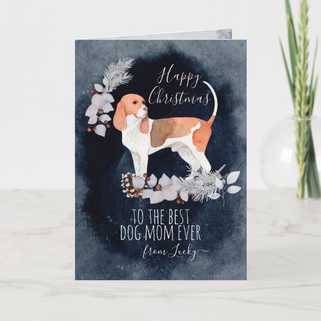 Personalised Foxhound Mum Watercolor Christmas Holiday Card (Front)