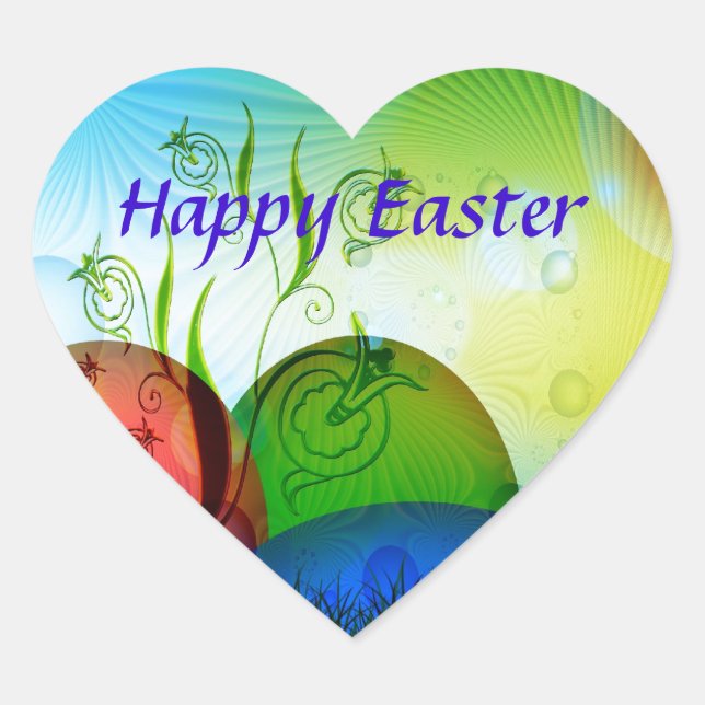 Personalised Fractal Easter Eggs Heart Sticker (Front)