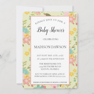 Personalised Framed Yellow Pink Green Florals Invitation