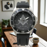 Personalised Freemason gift Square Compass Masonic Watch<br><div class="desc">So mote it be,  Freemason,  square and compass,  charity,  silver and black,  masonic gifts,  Masonic symbol watch. Personalise it with your own text.</div>