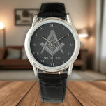 Personalised Freemason gift Square Compass Masonic Watch<br><div class="desc">So mote it be,  Freemason,  square and compass,  charity,  silver and black,  masonic gifts,  Masonic symbol watch. Personalise it with your own text.</div>