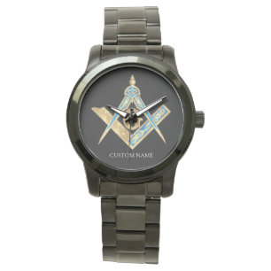 Personalised Freemason Gifts Black Masonic Compass Watch