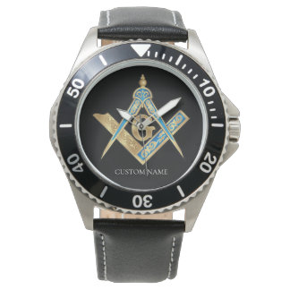 Personalised Freemason Gifts Gold Masonic Compass Watch