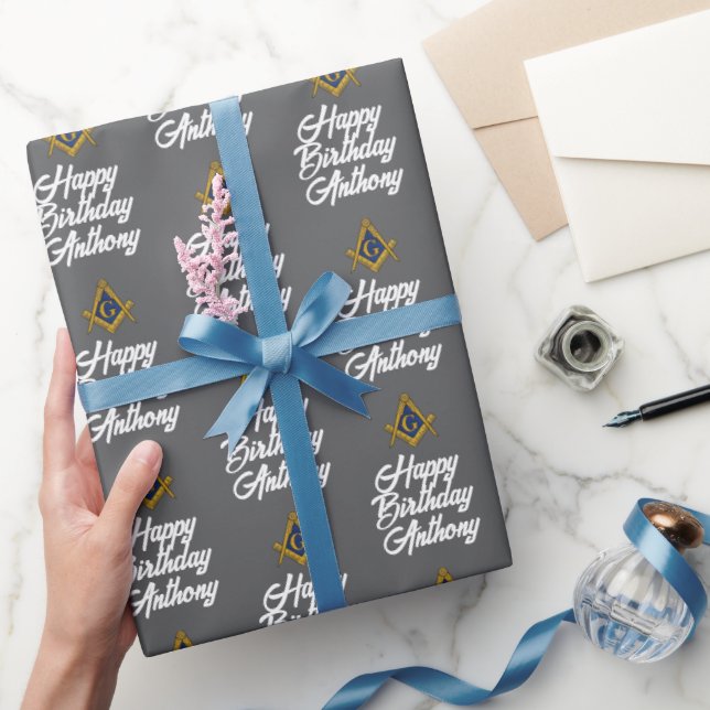 Personalised Freemason Masonic Square Birthday  Wrapping Paper (Gifting)