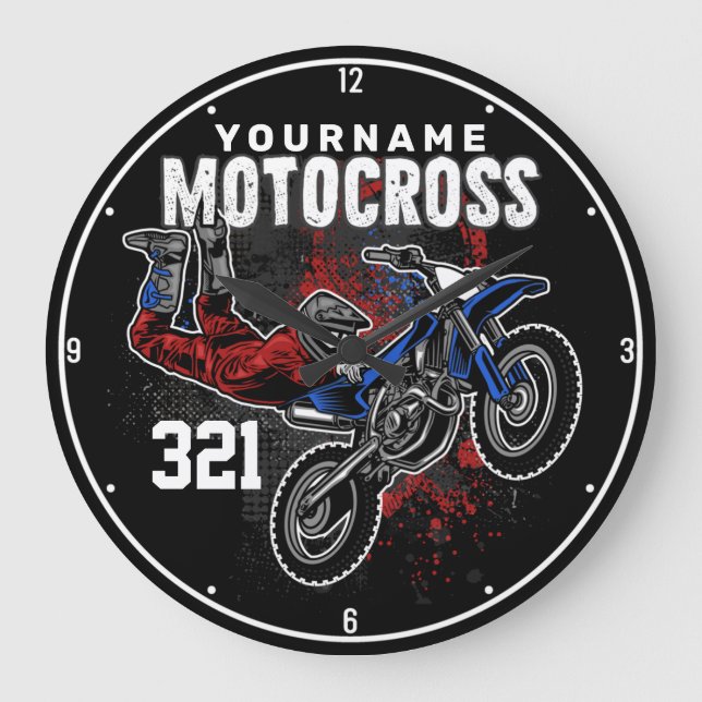 Personalised Freestyle Motocross Racing FMX Tricks Large Clock (Front)