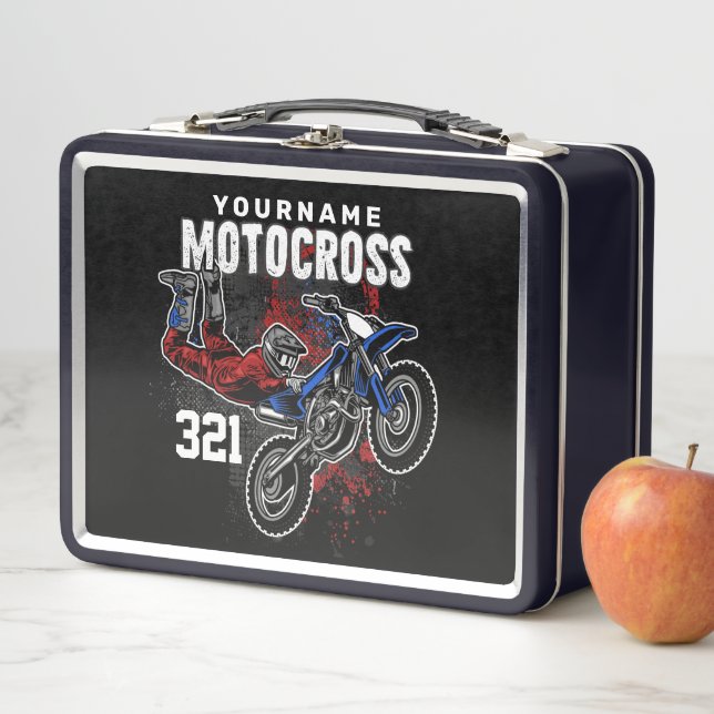 Personalised Freestyle Motocross Racing FMX Tricks Metal Lunch Box (In Situ)