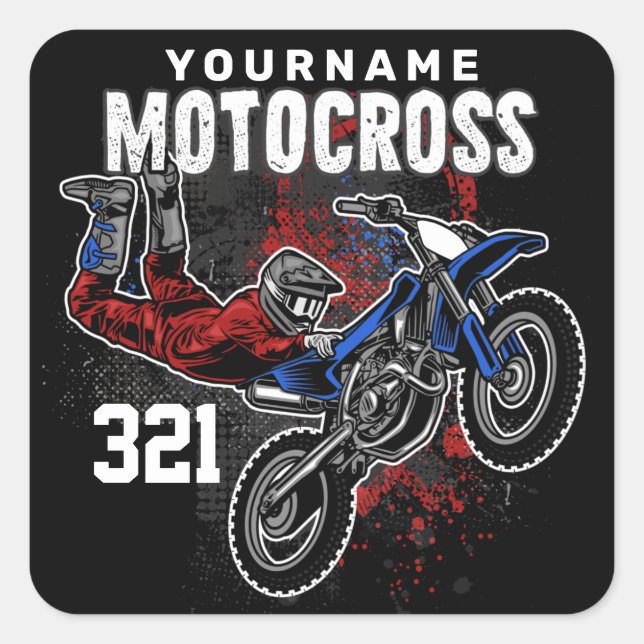 Personalised Freestyle Motocross Racing FMX Tricks Square Sticker (Front)