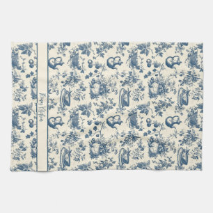 Personalised French Blue Toile Print Tea Towel