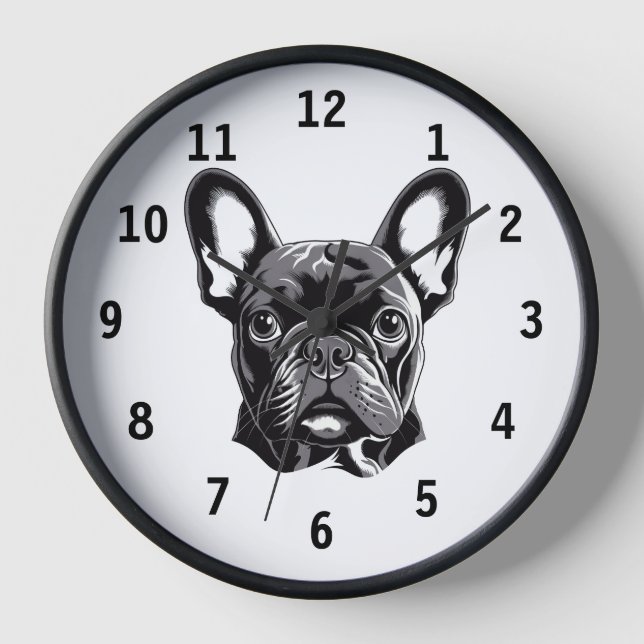 Personalised French Bulldog Black and White Clock (Front)