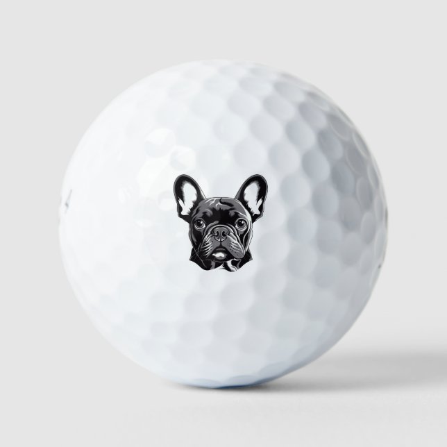 Personalised French Bulldog Black and White Golf Balls (Front)