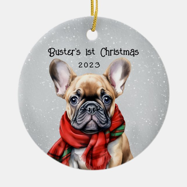 Personalised French Bulldog Ceramic Tree Decoration (Front)