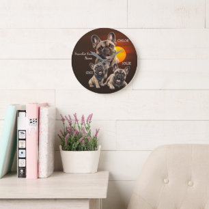 Personalised French Bulldog Family Names Large Clock