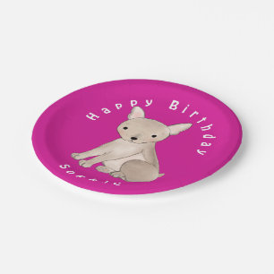 Personalised French Bulldog Hot Pink Paper Plate