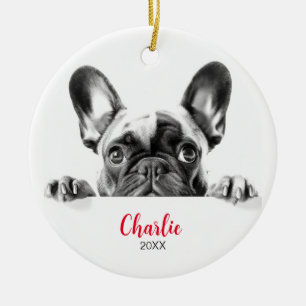 Personalised French Bulldog Peeking Ceramic Tree Decoration