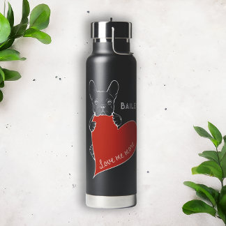 Personalised French Bulldog Red Heart Dog Design Water Bottle