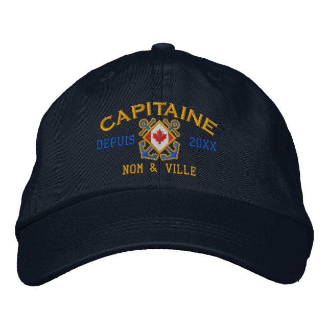 Personalised French Canadian Captain Nautical Embroidered Hat (Front)