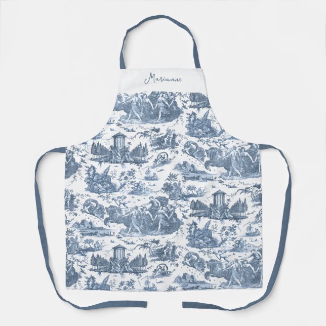 Personalised French Chariot of Dawn Toile-Blue Apron (Front)