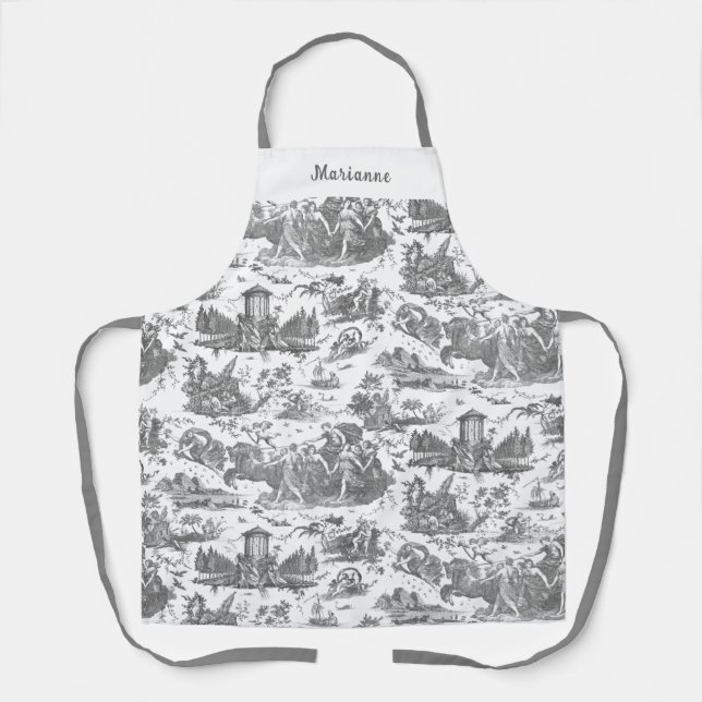 Personalised French Chariot of Dawn Toile-Grey Apron (Front)
