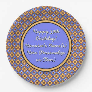 Personalised French Country Tile Blue Yellow Paper Plate